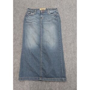 Y2K Hint Denim Skirt Womens 9 Blue Maxi Skirt Back‎ Slit Modesty Western Jean